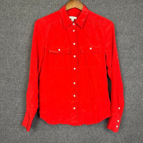 J. Crew 100% Silk Cherry Red Button Up Sz 2 Business Corp Core Quiet Luxury Work - Picture 1 of 8